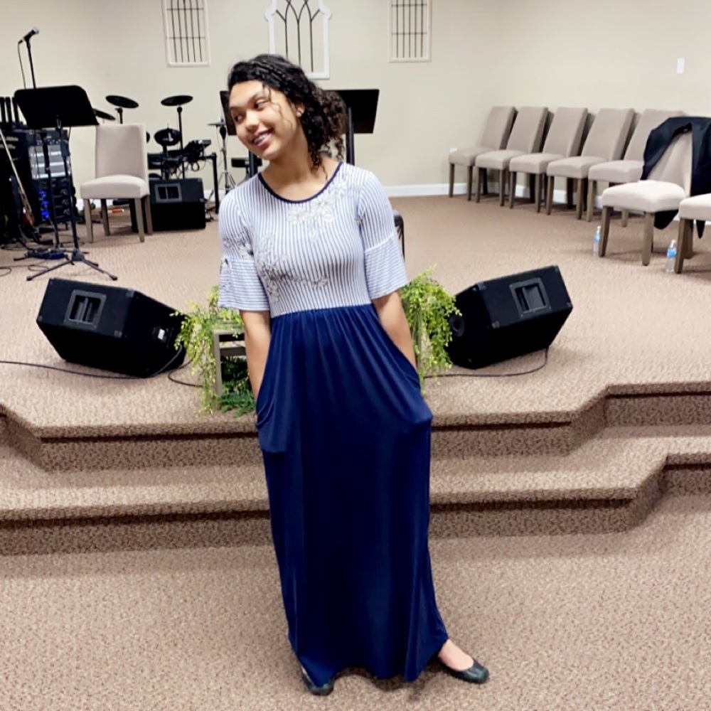 Floral Navy and White Stripes🤍